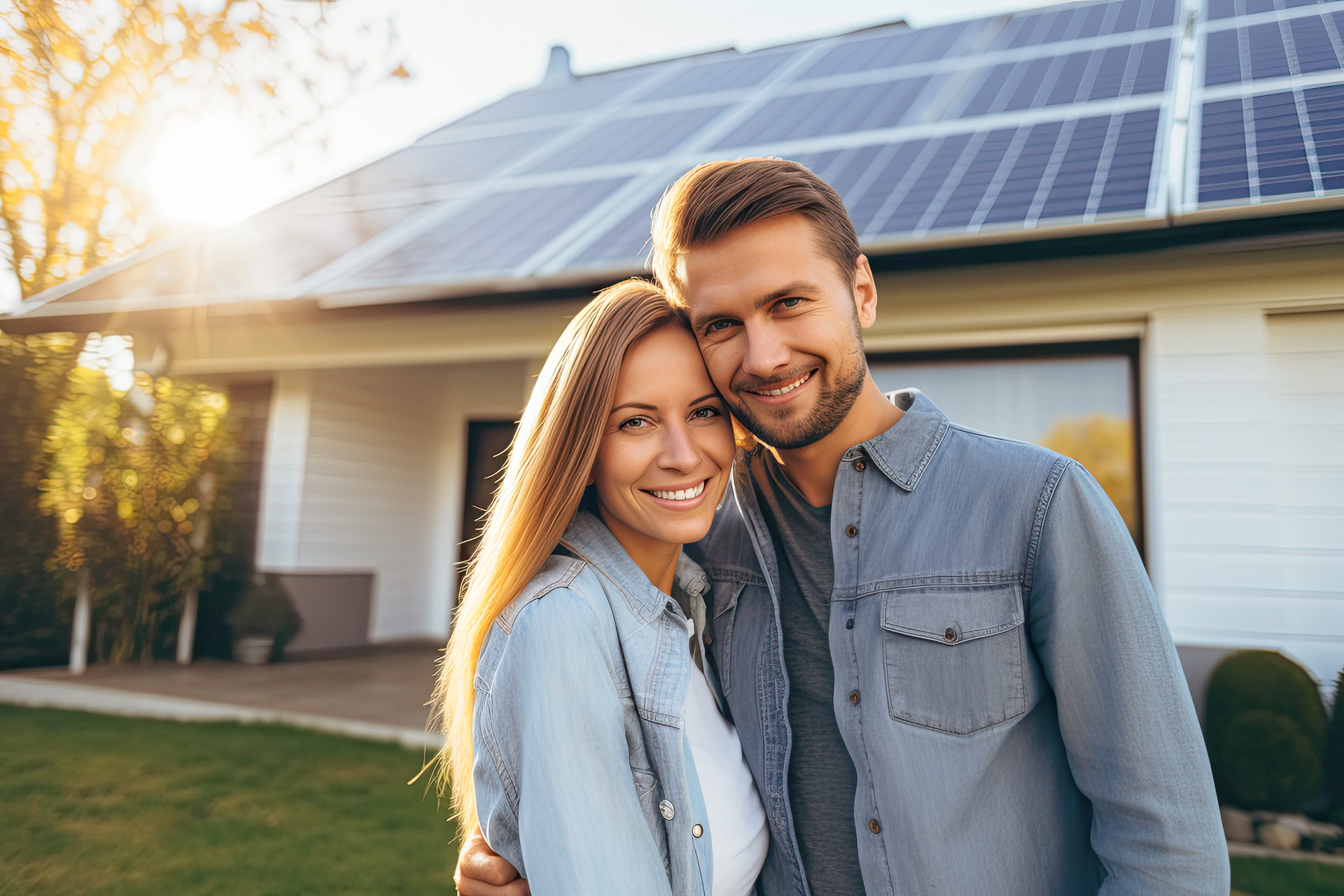 Abbildung Ehepaar vor Haus mit Photovoltaik